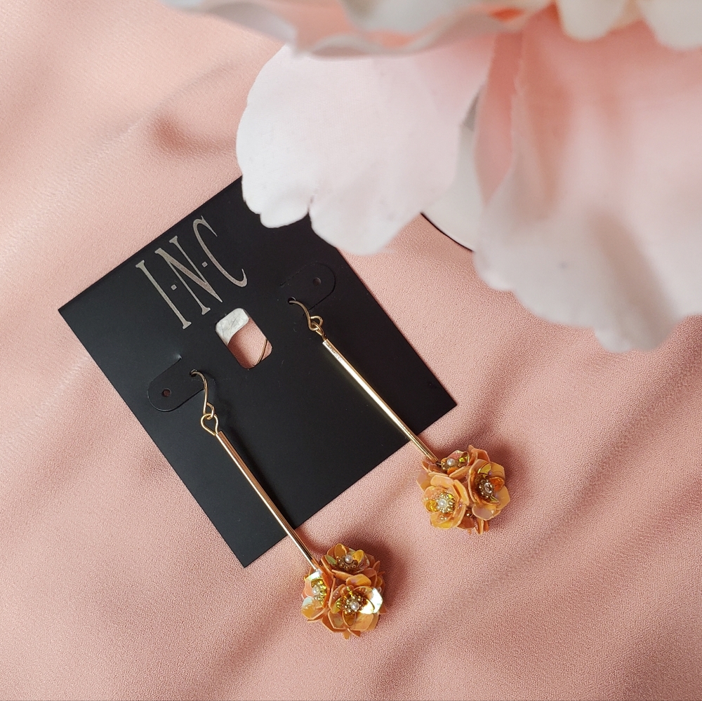 INC | Gold Bar Floral Earrings | Peach